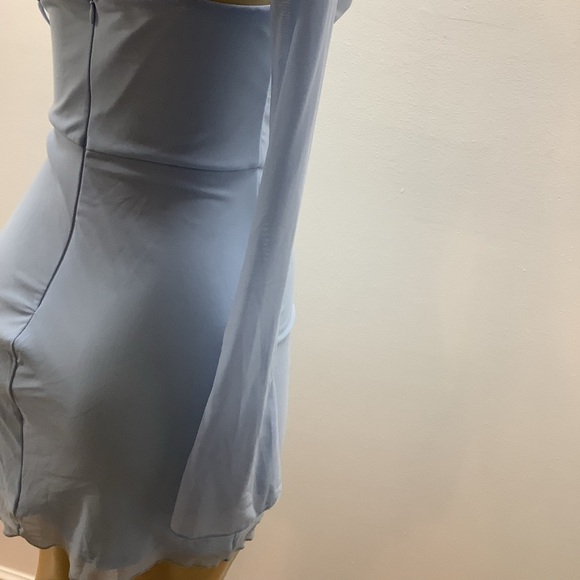 Elegant Size Small Light Blue Sheer Bell Sleeve Mini Dress. Preloved - Picture 6 of 9